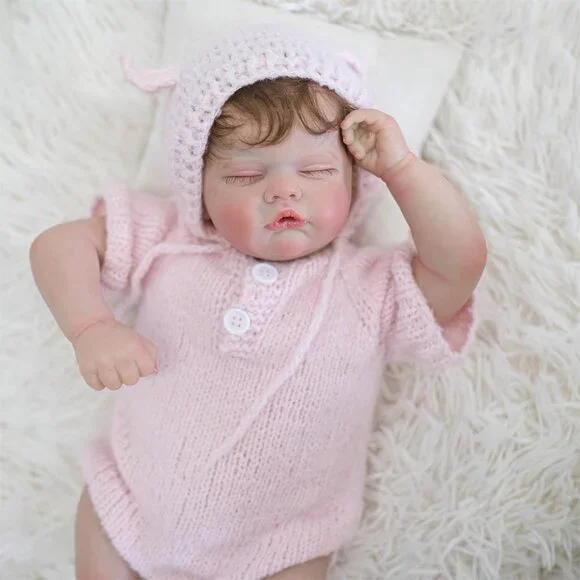 💫 Bnnpuu Reborn Baby Dolls Pink Soft Fabric Body Hat Clothes Closed Eyes Kids